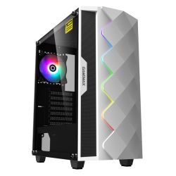 GameMax Diamond ARGB Gaming Case w/ Tempered Glass Window, ATX, ARGB Strip & Angled Pattern Front, Rear RGB Fan, LED Button, White