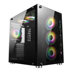 GameMax DS360 ARGB Gaming Case w/ Tempered Glass Side & Front, ATX, Dual Chamber, 6 x Infinity ARGB Fans, Fan Hub, LED Button, Black
