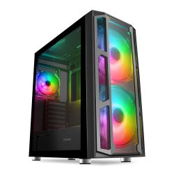 GameMax F15G ARGB Gaming Case w/ Tempered Glass Window, E-ATX, Glass Front, Front 20cm ARGB Fans, ARGB PWM Hub, RF Remote Control, Black