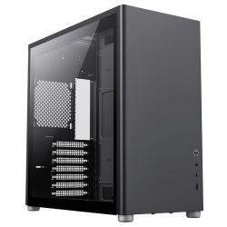 GameMax Spark Pro Black Gaming Case w/ 2x Tempered Glass Windows, ATX, Modular Design, Vertical Airflow Design, No Fans inc., USB-C