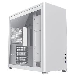 GameMax Spark Pro White Gaming Case w/ 2x Tempered Glass Windows, ATX, Modular Design, Vertical Airflow Design, No Fans inc., USB-C