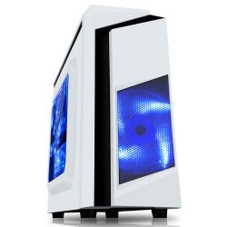 Spire F3 Micro ATX Gaming Case w/ Windows, Blue LED Fan, White with Black Stripe, Card Reader