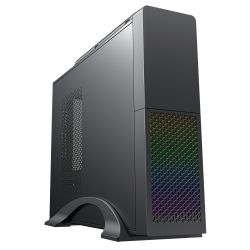 Spire S015B Micro ATX Slimline LED Desktop Case, SFX 300W PSU, 13 Colour LED Front, 8cm Fan, High-Airflow, USB-C