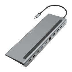 Hama Connect2Office Pro USB-C 10-in-1 Docking Station - USB-C (PD Power), USB-C (Data), 4x USB-A, 2x HDMI, DisplayPort, RJ45, Aluminium