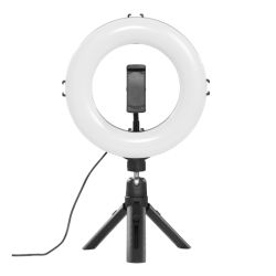 Hama SpotLight Smart 80 II LED Ring Light, 8'' Ring w/ 96 LEDs, Warm White to Daylight Bright, Dimmable, Remote Control, Tripod w/ Ball Head
