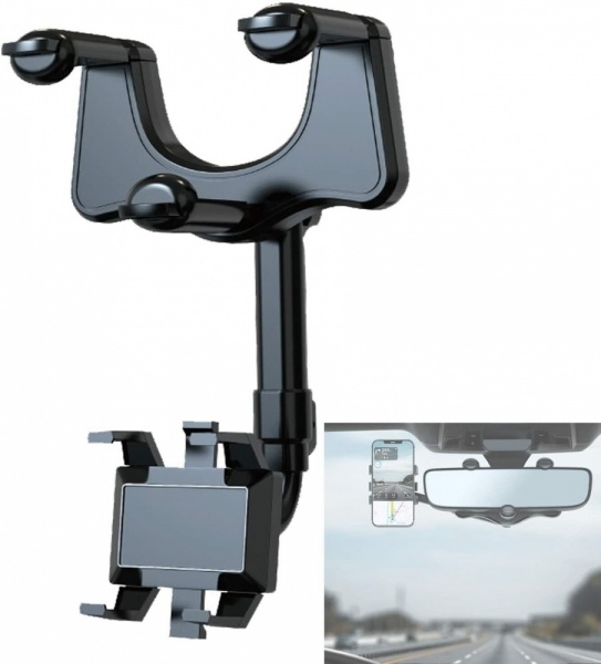 360° Rotatable And Retractable Rearview Mirror Car Phone Holder